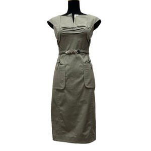 Bryon Lars Beauty Mark Khaki Trench Dress Metal Buckles Utility Size 2